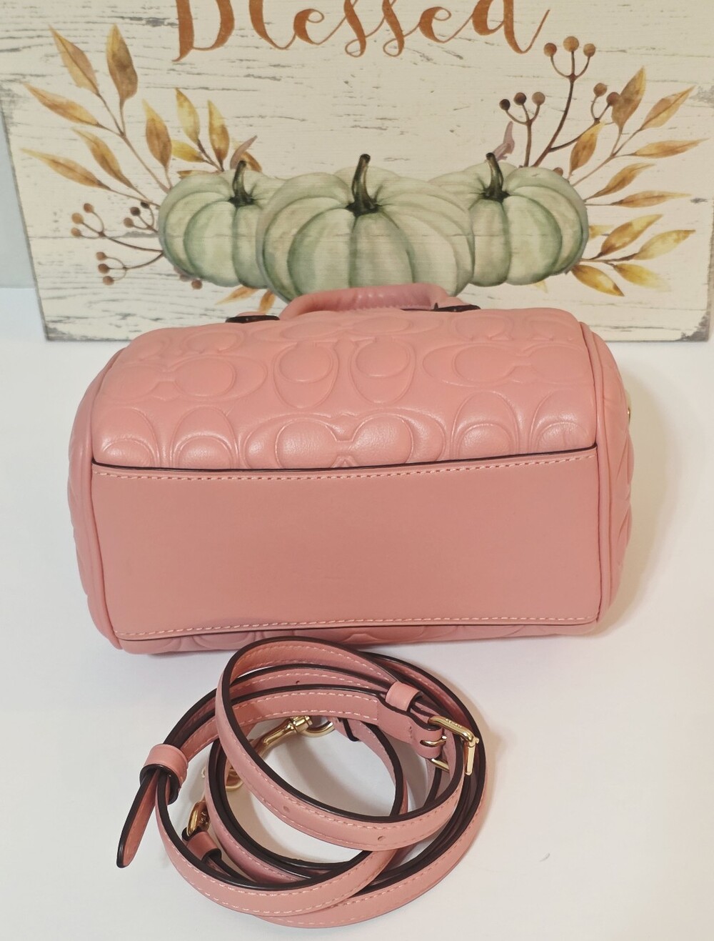 Coach Mini Rowan Crossbody Light Blush Gold CN754 + Tea Rose Coach Charm - Picture 9 of 16